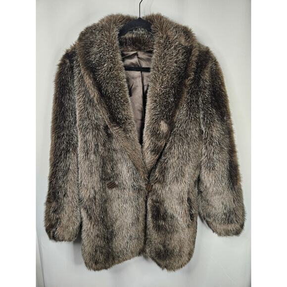 Mid-Century Union Made Hillmoor New York Faux Fur Coat Sable XL Midi Jacket USA - Picture 1 of 5